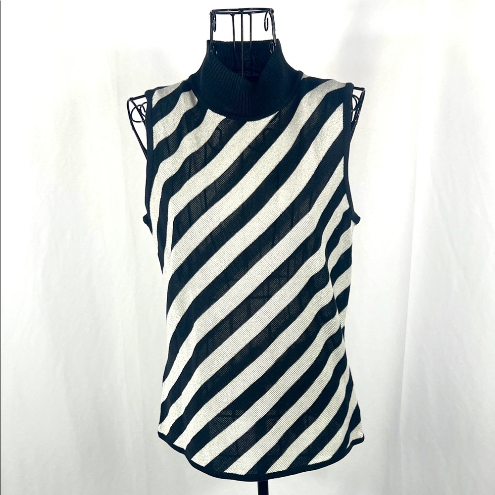 VINTAGE 90’s GEORGE Elegant Black & White Diagonal Striped Tank Top Women’s Sm